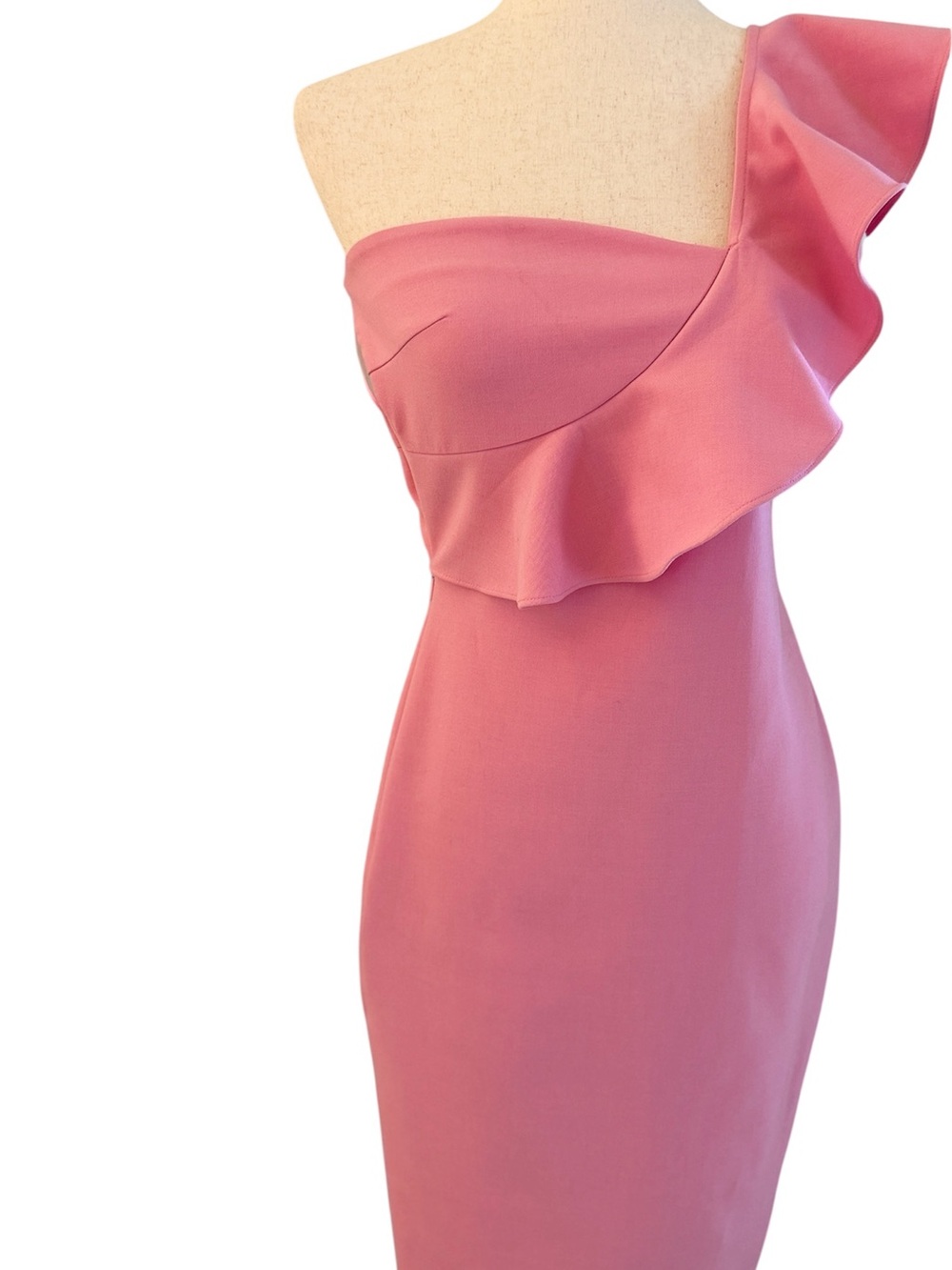 LIKELY One Shoulder Ruffle Sheath Dress Coral Pink Size 4